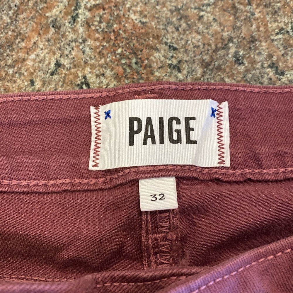 Gently worn Paige burgundy straight leg jean. Size 32.